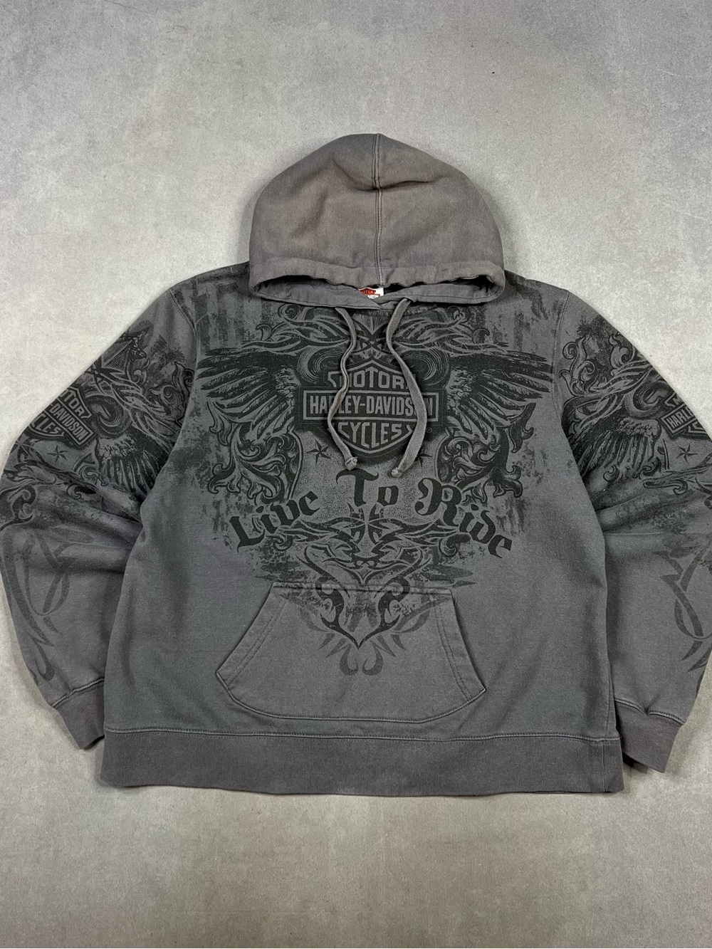 Harley-Davidson Charcoal Gray Black Winged Graphic Hoodie
